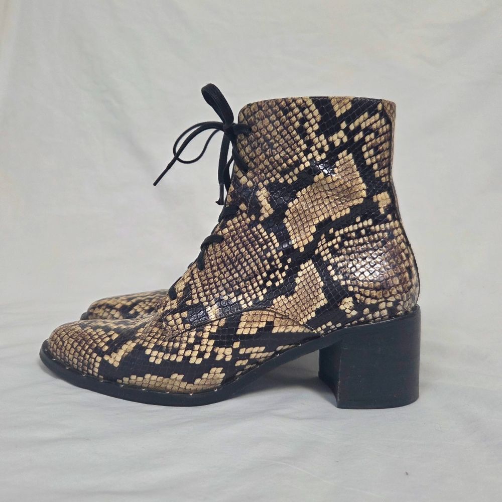 Freda Salvador Leather Reptile Lace Up Boots 5